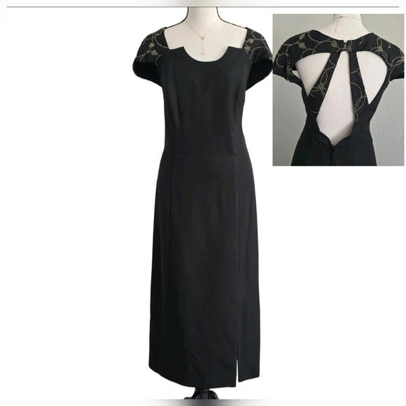 VTG Women's Plus Sz 14 Midi Formal Dress Beaded Slit Wimsigoth Elegance Holiday - Picture 1 of 16